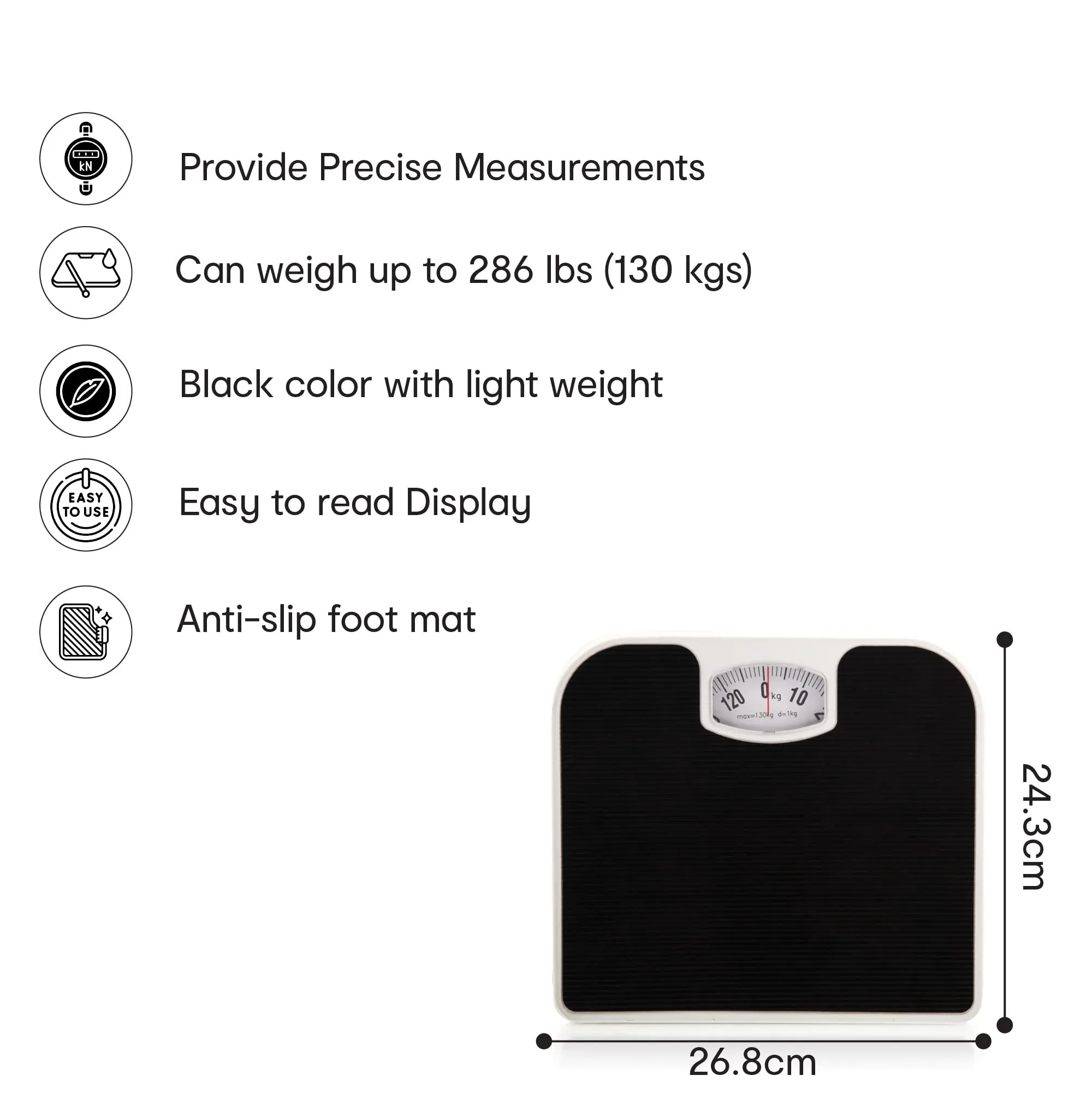 Anko Digital Weighing Scale with LCD Panel (Black), Electronic Weight Machine for Body Weight with 6 mm Thick Tempered Glass & Auto-Calibrating Sensors| Digital Weighing Scale For Precise Measurement