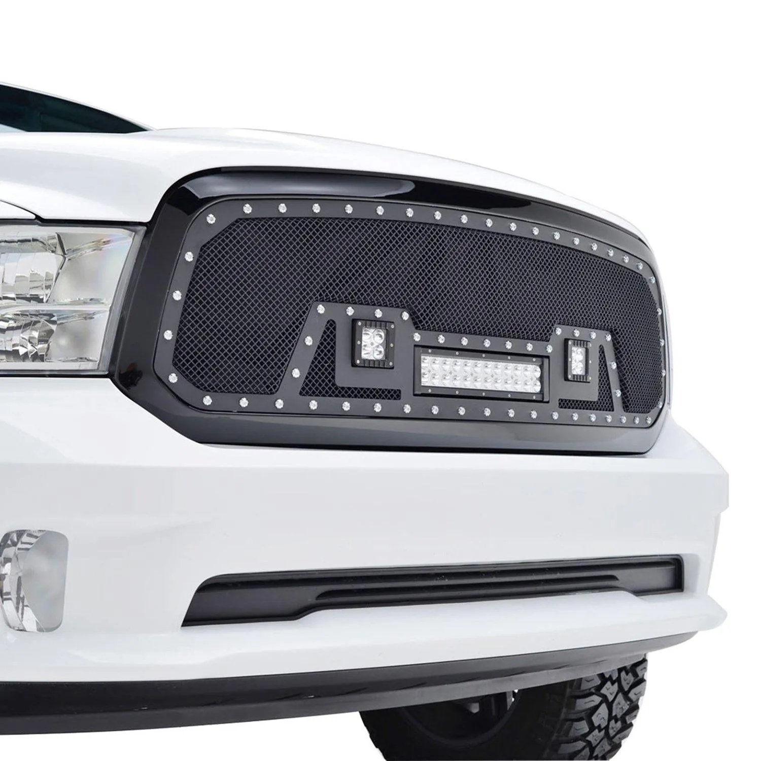 Black Stainless Steel Wire Mesh Grille for 2013-18 Dodge Ram 1500 & 2019-23 Ram 1500 Classic/Warlock