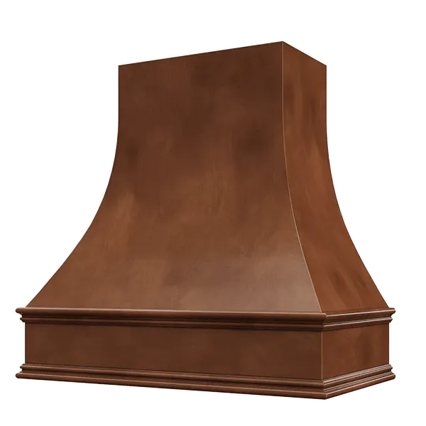 Chocolate Wood Range Hood With Curved Front and Decorative Trim - 30" 36" 42" 48" 54" and 60" Widths Available