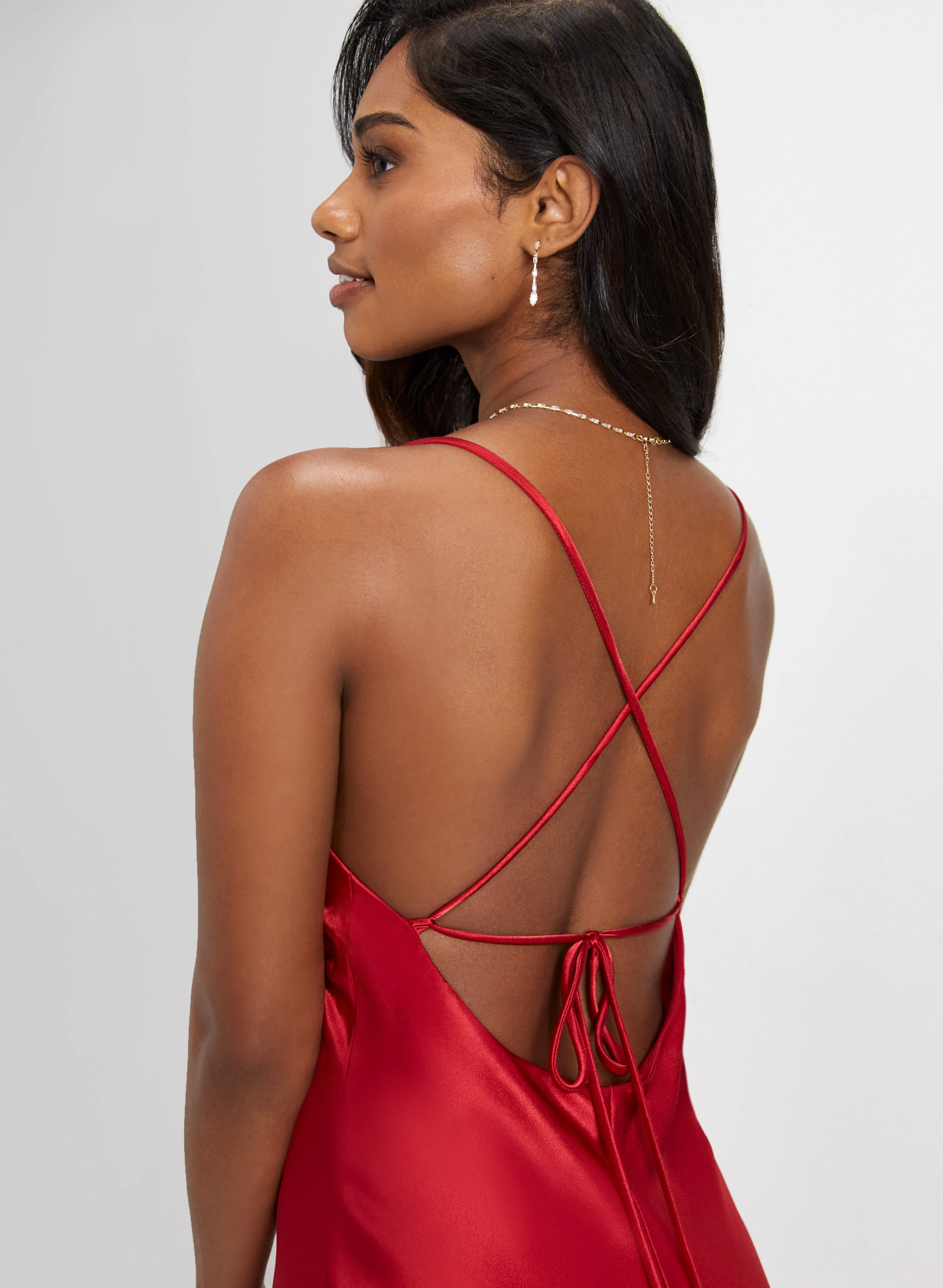 Drape Neck Satin Dress