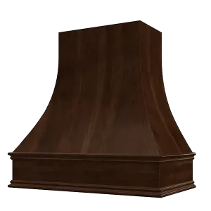 Espresso Wood Range Hood With Curved Front and Decorative Trim - 30" 36" 42" 48" 54" and 60" Widths Available
