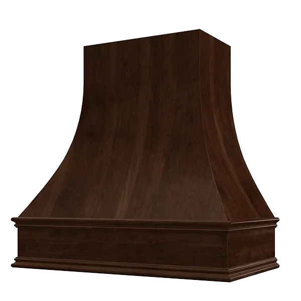 Espresso Wood Range Hood With Curved Front and Decorative Trim - 30" 36" 42" 48" 54" and 60" Widths Available
