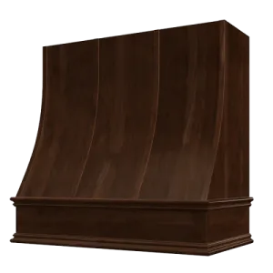 Espresso Wood Range Hood With Sloped Strapped Front and Decorative Trim - 30", 36", 42", 48", 54" and 60" Widths Available