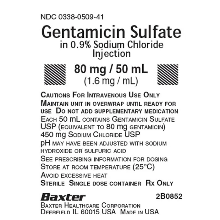 Gentamicin Sulfate in 0.9% Sodium Chloride IV Solution Bags Injection 80 mg in 50 mL VIAFLEX Plus Bags, 24/Case