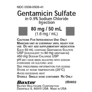 Gentamicin Sulfate in 0.9% Sodium Chloride IV Solution Bags Injection 80 mg in 50 mL VIAFLEX Plus Bags, 24/Case
