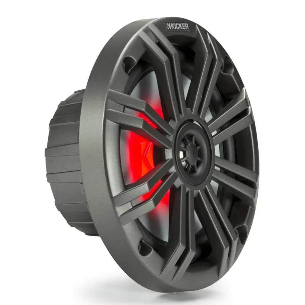 Kicker 6.5" Marine Coaxial Speaker Pair LED 65W Rms 4 Ohm Charcoal/White Grilles