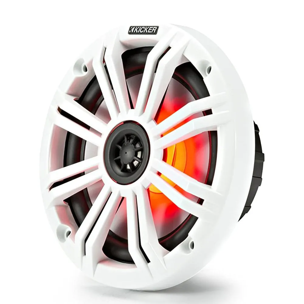 Kicker 6.5" Marine Coaxial Speaker Pair LED 65W Rms 4 Ohm Charcoal/White Grilles