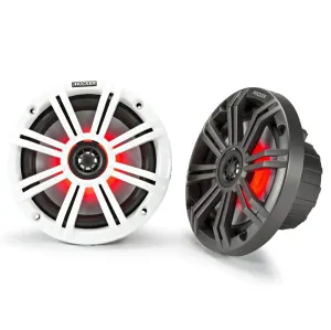 Kicker 6.5" Marine Coaxial Speaker Pair LED 65W Rms 4 Ohm Charcoal/White Grilles