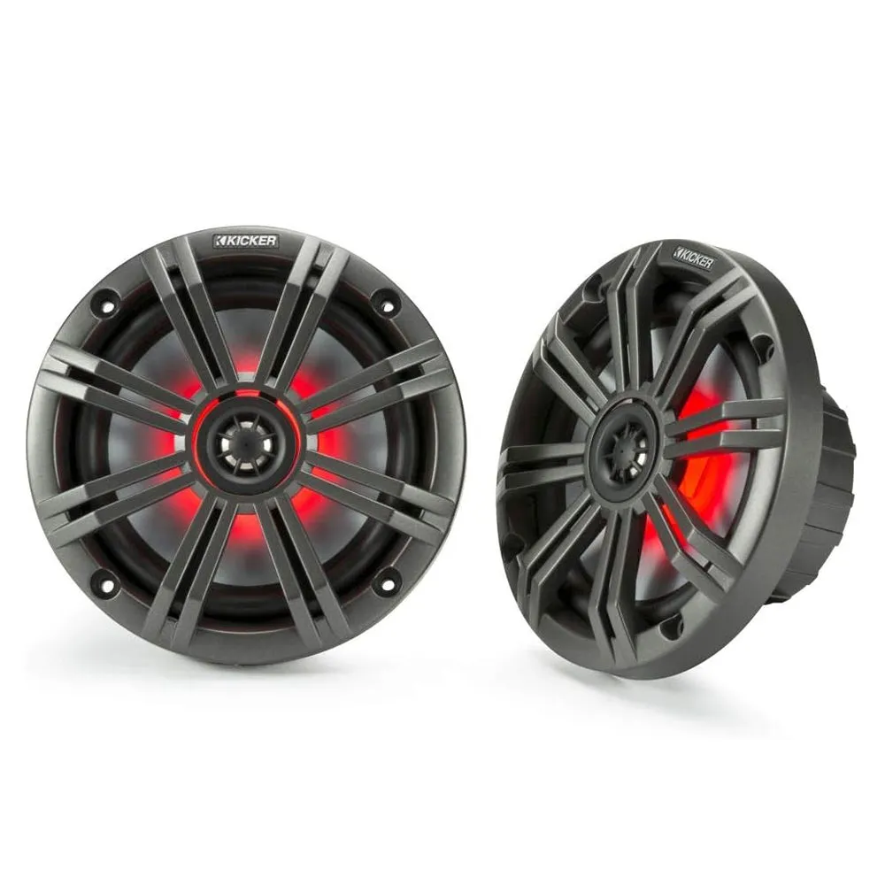 Kicker 6.5" Marine Coaxial Speaker Pair LED 65W Rms 4 Ohm Charcoal/White Grilles