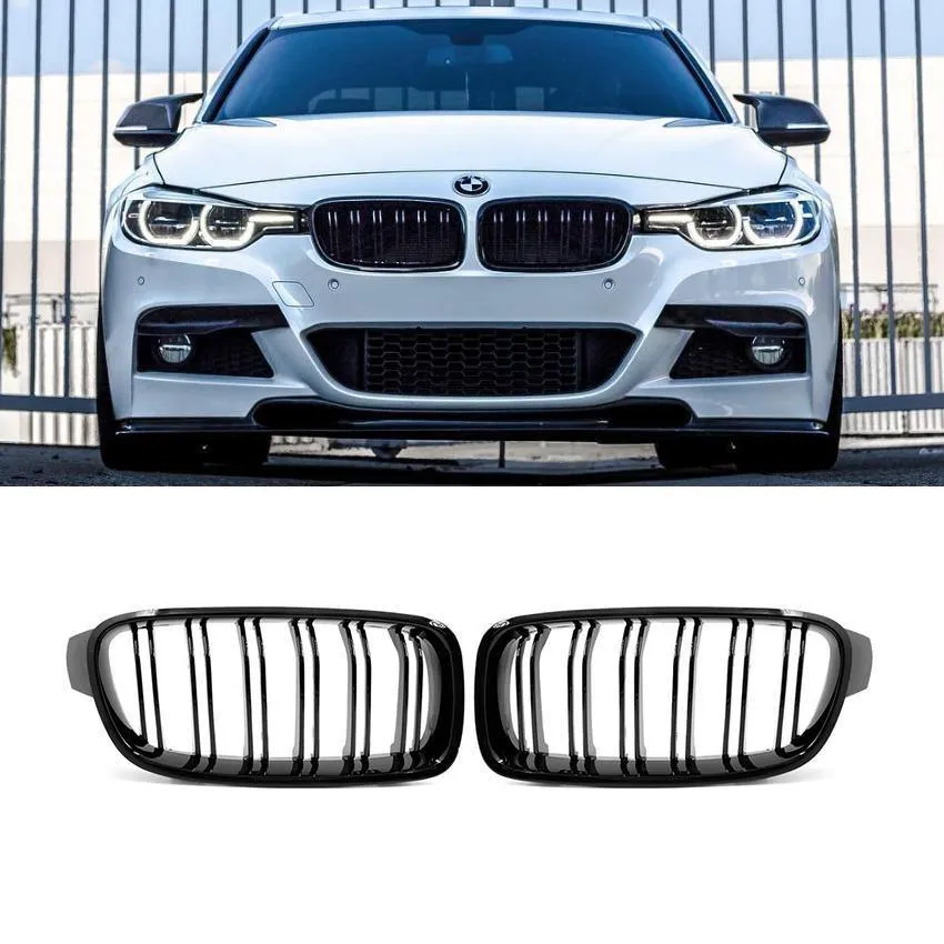 Kidney Grilles for 2012-18 BMW 3-Series F30/F31/F35 (Gloss Black Dual Slat)