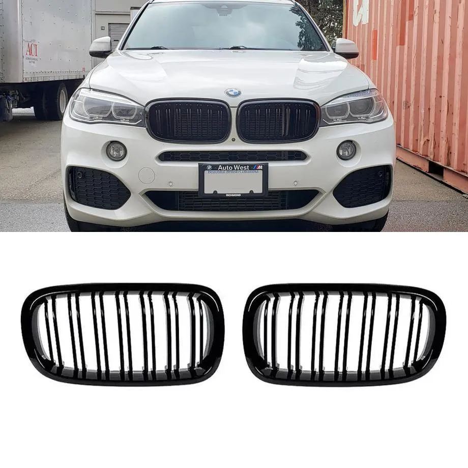 Kidney Grilles for 2014-18 BMW X5/X6 F15/F16 (Gloss Black Dual Slat)