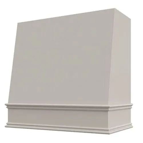 Light Grey Wood Range Hood With Angled Front and Decorative Trim - 30", 36", 42", 48", 54" and 60" Widths Available