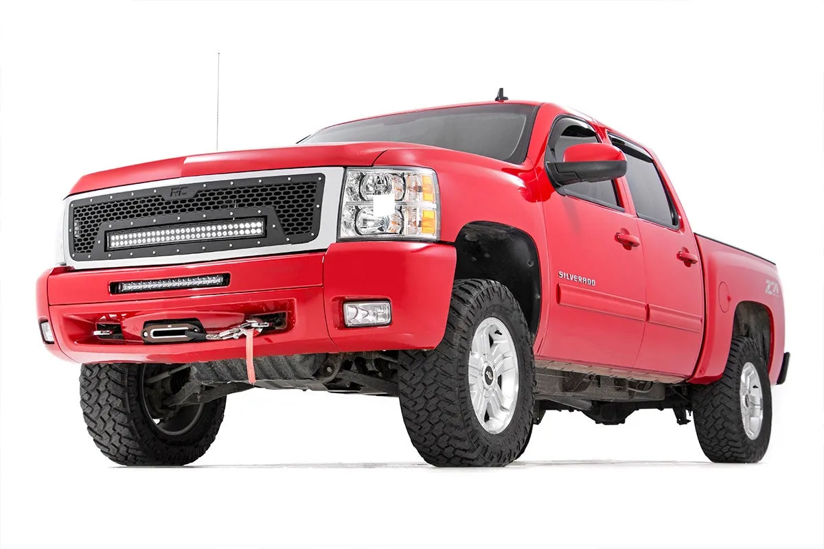 Mesh Grille | 30" Dual Row LED | Black | White DRL | Chevy Silverado 1500 | 2007-2013