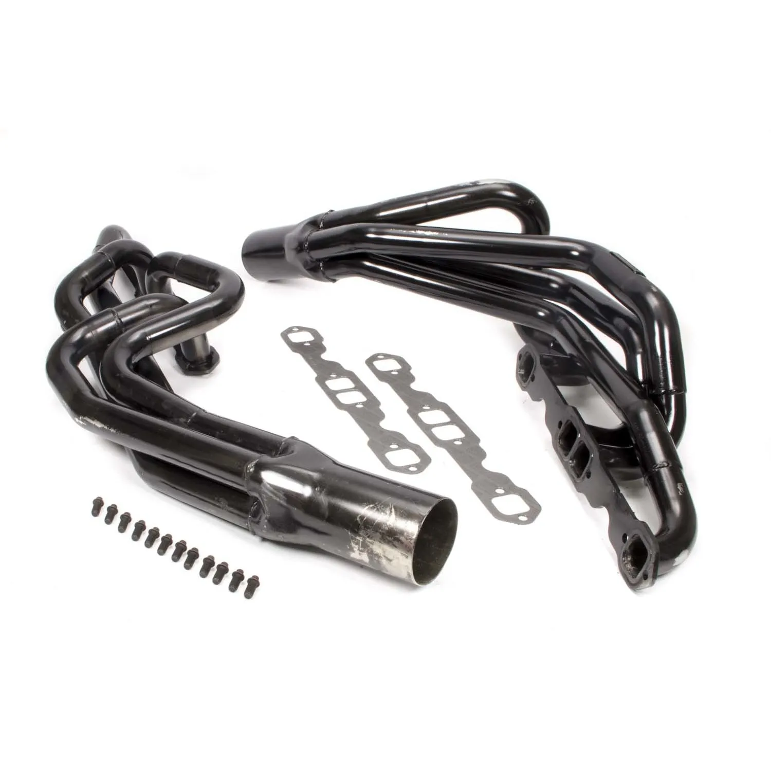 Schoenfeld Conventional Crossover Headers - 1.625 to 1.75 in Primary - 3.5 in Collector - Black Paint - Small Block Chevy 135VH - Pair
