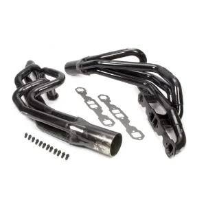 Schoenfeld Conventional Crossover Headers - 1.625 to 1.75 in Primary - 3.5 in Collector - Black Paint - Small Block Chevy 135VH - Pair