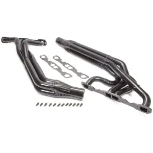 Schoenfeld Dirt Late Model Headers - 1-5/8 - 1-3/4" Primary - 3" Collector - Steel - Black Paint - 602 Crate - SB Chevy