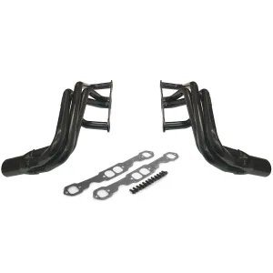 Schoenfeld IMCA-UMP Stock Car Headers - 1-3/4" Primary - 3" Collector - S-10 Forward Exit - Steel - Black Paint - SB Chevy