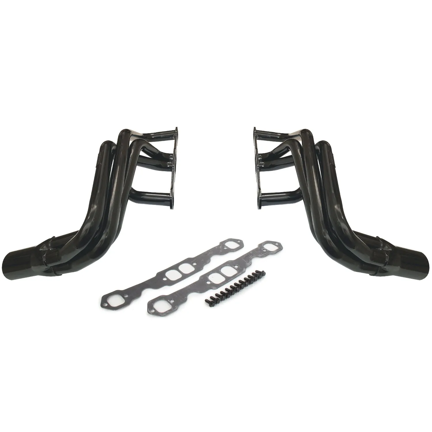Schoenfeld IMCA-UMP Stock Car Headers - 1-3/4" Primary - 3" Collector - S-10 Forward Exit - Steel - Black Paint - SB Chevy