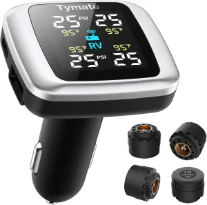 Tymate TM7 Tire Pressure Monitoring System, Wireless TPMS with 4 External Sensors & 6 Alarm Modes, Colorful Display, Real-Time Tire Pressure Monitor System, Ideal for RV SUV MPV Truck Sedan (0-87 PSI)