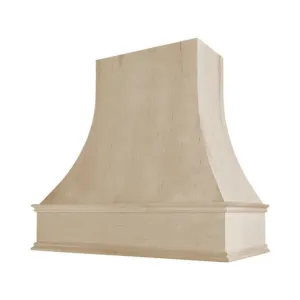 Unfinished Wood Range Hood with Curved Front and Classic Trim
