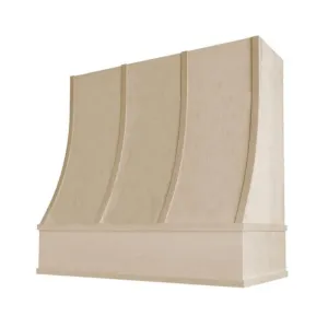 Unfinished Wood Range Hood With Sloped Strapped Front and Decorative Trim - 30", 36", 42", 48", 54" and 60" Widths Available