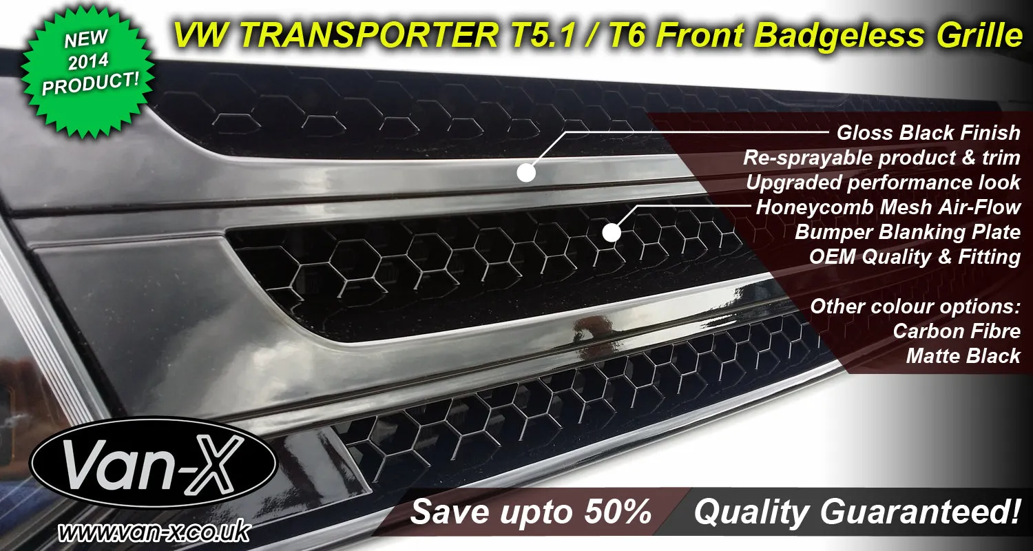 VW Volkswagen T5.1 Front Badgeless Grille (Piano Black) *Clearance* [B Grade] Painted and Ready to Fit
