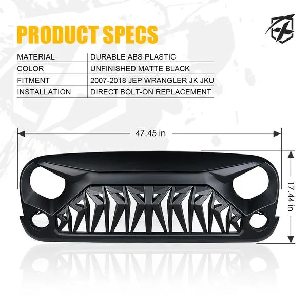 Xprite Grill Jeep Wrangler JK (2007-2018) Venom Series w/ Teeth / Fangs